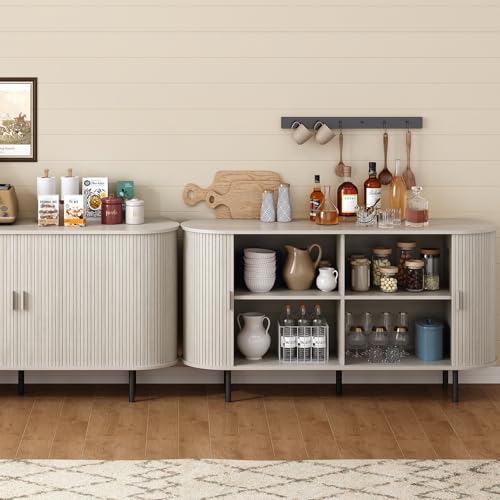 ONBRILL 55" Sideboard Buffet Cabinet with Storage, Storage Cabinet with Sliding Door & Adjustable Shelf, Modern Accent Coffee Bar Console Table for Kitchen, Entryway, Natural White ONBRILL