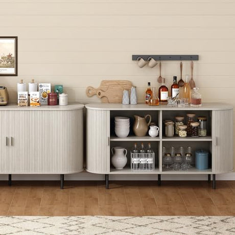 ONBRILL 55" Sideboard Buffet Cabinet with Storage, Storage Cabinet with Sliding Door & Adjustable Shelf, Modern Accent Coffee Bar Console Table for Kitchen, Entryway, Natural White ONBRILL