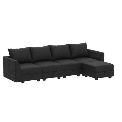 HONBAY Modular Sectional Sofa Velvet L Shaped Couch with Storage Ottoman Convertible Sectional Couch 4-Seat Sofa with Reversible Chaise, Black