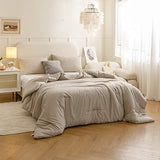 ROSGONIA Queen Comforter Set Oatmeal, 3pcs(1 Boho Oatmeal Comforter & 2 Pillowcases) All Season Soft Bedding Lightweight Bedspread Blanket Quilt ROSGONIA
