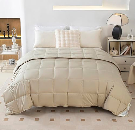 Eastwarmth Lightweight Goose Down Comforter Cooling Blanket Duvet for Summer/Warm Weather, 100% Cotton Cover Grey,Full/Queen Size(90x90inch) Eastwarmth