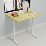 Penau Height Adjustable Standing Desk, Manual Crank Sit Stand Computer Desk, Compact Rectangular Home Office Study Desk, White Frame Natural Wood Top, 32.68 x 23.62 x 35.43 Inchs Penau