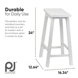 PJ Wood 24-Inch Backless Solid Wood Saddle Seat Counter Stools in White - Set of 2 PJ Wood