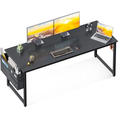 ODK Computer Desk Large Office Desk, 63 Inch Gaming Desk with Storage, Modern PC Desk Work Table with Headphone Hook for Home Office, Spliced Tabletop, Black - WoodArtSupply