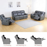 Daydo Sempli Power Recliner Sofa Set with LED/USB Port/Cup Holder,Breathing Leather Reclining Couch Set,Living Room Furniture Sets with Storage,for Living Room,House,Office(3-PCS, Deep Gray)