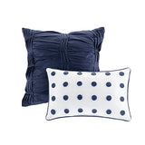 Intelligent Design Duvet Set 100% Cotton Jacquard, Tufts Accent, Shabby Chic All Season Cover for Comforter, Matching Shams, Decorative Pillows, Full/Queen (88 in x 92 in), Navy 7 Piece Intelligent Design