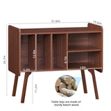 Lerliuo Record Player Stand with 4 Cabinet Holds Up to 220 Albums, Large Turntable Stand with Beech Wood Legs, Mid-Century Record Player Table,Walnut Vinyl Holder Storage Shelf for Bedroom Living Room Lerliuo
