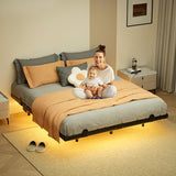 LUKIROYAL Floating Bed Frame Queen Size with Smart LED Lights and Charging Station - Modern LED Bed Frame with Lights, Floating Beds, Easy Assembly No Box Spring Needed. LUKIROYAL