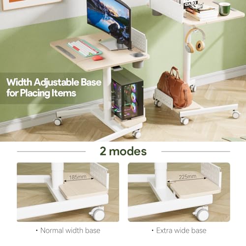 JOY worker Mobile Standing Desk with 60° Tiltable Desktop, 28" Height Adjustable Rolling Desk, DIY Pegboard & Storage Base, Portable Laptop Desk with 4 Lockable Wheels for Home Office, Oak JOY worker