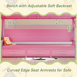 Dnxao Low Loft Bed Full Size with Desk,Full Bed Frame with 9 Storage Drawers, Kids Loft Bed with 15.8" H Safety Guardrail,Sofa,LED Lights & Charging Station,Spave Saving,Pink Dnxao