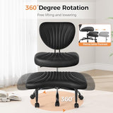Cross Legged Office Chair, Ergonomic Criss Cross Chair with Wheels, 360° Swivel Height-Adjustable Meditation Chair for Yoga & ADHD, Wide Kneeling Chair with Strong Lumbar Support (Black) BPY01B BEWISHOME