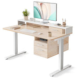CubiCubi Standing Desk with Wood Drawers, 48" x 24" Electric Height Adjustable Table with Monitor Shelf, 3 Drawers and Open Storage, Computer Home Office Sit and Stand up Workstation, Maple CubiCubi