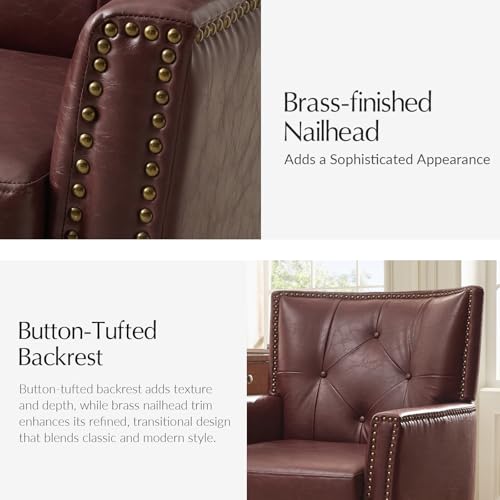 HULALA HOME Faux Leather Home Office Chair with Tilt Mechanism and Reclining Backrest, 360 ° Swivel Desk Chair with Metal Base, Button Tufted Computer Task Chair, Height Adjustable, Brown HULALA HOME
