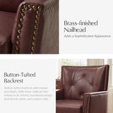 HULALA HOME Faux Leather Home Office Chair with Tilt Mechanism and Reclining Backrest, 360 ° Swivel Desk Chair with Metal Base, Button Tufted Computer Task Chair, Height Adjustable, Brown HULALA HOME