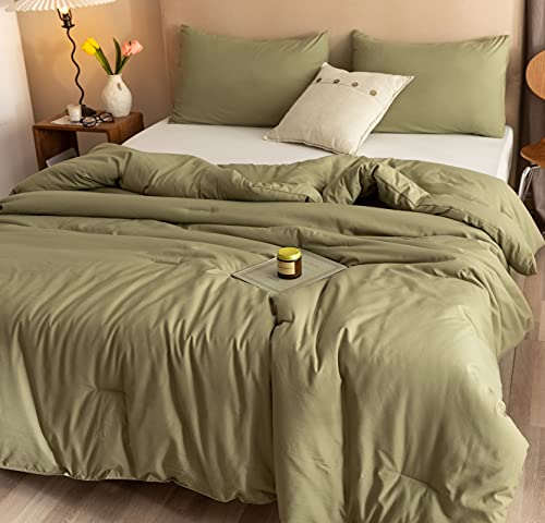 ROSGONIA Twin/Twin XL Comforter Set for College Girls Boys Olive Green, 1 Comforter & 1 Pillowcase, Soft Kids Comforter Sets All Season Dorm Bedding