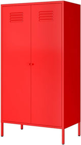 SunLinkSan Metal Storage Cabinet with Doors and Adjustable Shelves, Organization Locker, Farmhouse Kitchen Pantry for Cupboard, Bedroom, Dining, Living, Bathroom, Office, Garage Room (Wardrobe, Red) SunLinkSan