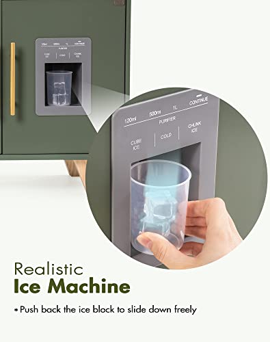 ROBUD Vintage Green Wooden Kitchen Sets for Kids Toddler, Pretend Play Kitchen with Working Ice Machine, Microwave Oven, Ages 3+ ROBUD
