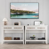 RoyalCraft Console Table with Drawers, Small Rattan Wood Entryway Table with Storage, Boho Narrow Long Sofa Table for Living Room, Hallway, Grayish White RoyalCraft