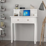 DMAITH Small White Writing Desk with Hutch – 32" Home Office Desk with Drawers | Compact Computer Desk, Vanity Makeup Table for Bedroom or Study Room DMAITH