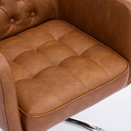 COLAMY Verso Home Desk Chair with Armrest, Leather Swivel Office Chair Adjustment Height with Wheels,Comfortable Padded Seat, Brown COLAMY