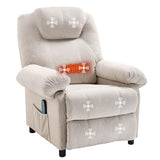 KCREAM Overstuffed Push Back Recliner Chair for Living Room, Mid Century Fabric Heated Massaging Reclining Chair Small Manual Recliner Chair with Heat and Massage, White
