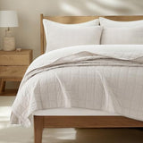 EVERGRACEHOME 100% Cotton Box Stitch Quilt Bedding Set Queen Size 3 Pieces, Garment-Washed Lightweight Soft Cozy Coverlet, Quilted Bedspread Sets with 2 Shams for All Season, Birch EVERGRACEHOME