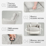Lexicon Upholstered Swivel Recliner Chair - 360 Swivel Accent Chair Nursery Glider, Manual Recliner with Pull Handle, Microfiber, 2 Pillows, Easy Pull-Handle for Living Room/Bedroom/Apartment, Beige