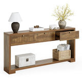 LITTLE TREE 70-Inch Console Table with 3 Drawers, Farmhouse Narrow Long Entryway Table for Behind Couch, Hallway, Sofa, Entry, Entrance, Living Room, Foyer with 2-Tier Open Shelves, Rustic Brown LITTLE TREE