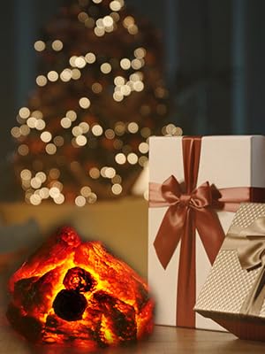 Bestview LED Simulation Charcoal Flame Lamp Fake Campfire Night Light, 3D Fake Fireplace Fire Pit Firewood Lamp with Realistic Log Flameless Candle Battery Operated, Halloween Christmas Decorations Bestview