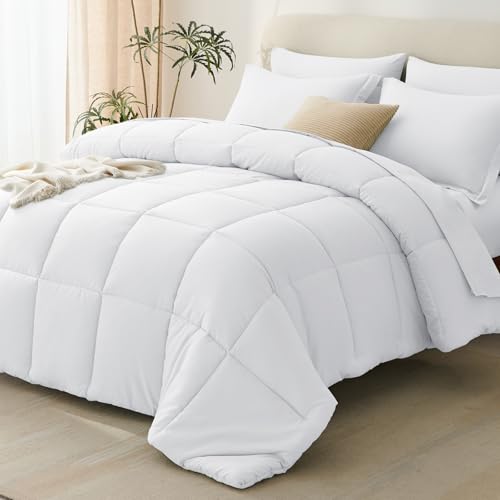 CozyLux Full Size Comforter Sets White - 7 Pieces Bed in a Bag Full, Oeko-Tex Certified Bed Set, All Season Soft Bedding Set with Down Alternative Comforter, Sheets, Pillowcases & Pillow Shams CozyLux