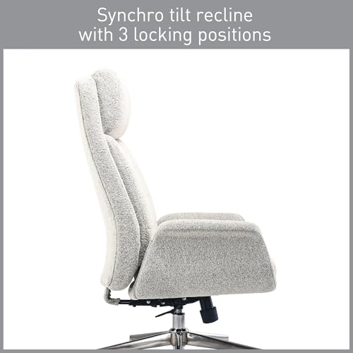 Realspace® Modern Comfort Pizana Bouclé Fabric High-Back Executive Office Chair, Light Sand/Brushed Nickel, BIFMA Compliant Realspace