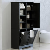 Merax Cabinet with Tilt-Out Laundry Hamper Basket, Tall Bathroom Storage Organizer Linen with Open Shelf for Home, Freestanding, Black Merax