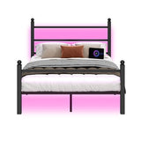 CLIBFENG Queen Bed Frame with Headboard and Footboard,Steel Slats Support-LED Bed Frame with USB Charging Station,Mattress Foundation-Under Bed Storage,No Box Spring Needed,Noise Free,Black CLIBFENG