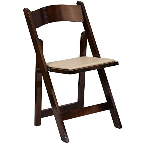 Flash Furniture 4 Pack HERCULES Series Fruitwood Wood Folding Chair with Vinyl Padded Seat - WoodArtSupply