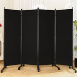 SUNALLY Room Divider 6FT Folding Privacy Screens with Lockable Wheels, 4 Panel Room Partition for Room Separator, 88" W Freestanding Portable Fabric Wall Dividers for Home Dorm Studio Office, Black SUNALLY