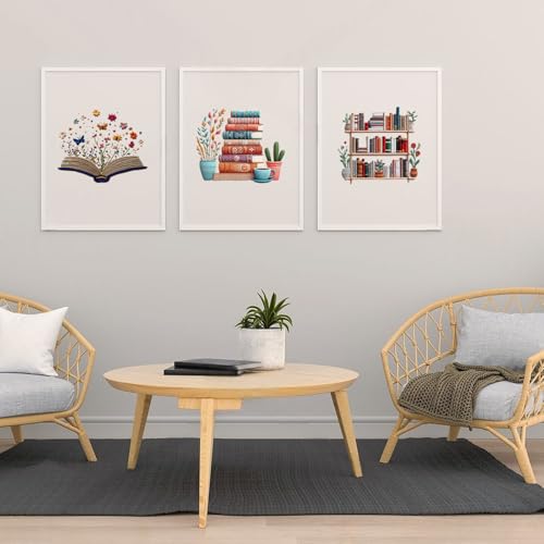Embroidery Kit for Adults, Pre-Stamped Pattern Embroidery Kit for Beginners, Needlepoint Starter Kit with Hoop Thread Needle Instruction, 7.9'' Hoop (Book Lover 3 Packs)