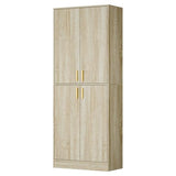 Cozy Castle Kitchen Pantry Cabinet, 71" Tall Wood Storage Cabinet with Doors and Shelves 4 Doors Freestanding Cupboard for Dining Room Living Room Bathroom Furniture, Whitewashed Oak Cozy Castle