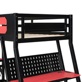 NCKMYB Bunk Bed with 2 Built-in Gaming Desks, Features USB Ports, Desktop Pegboards & Shelves, Space-Saving Loft Frame for Gaming Rooms & Small Spaces (Red+Bunk+Twin) NCKMYB