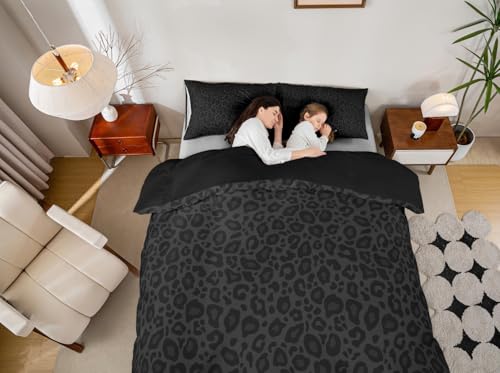 Manfei African Cheetah Wildlife Bedding Set King Size Black Wild Animal Skin Duvet Cover for Teens Adults Leopard Print Comforter Cover Decorative Room with 2 Pillowcases(Comforter Not Included) Manfei