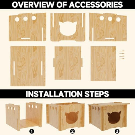 Pinewood Cat House, Wooden Bunny Rabbit Cat Hutch Outdoor Pet Cage Shelter Feral Cat House, Small Pet House and Habitats，Easy to Assemble ankuliy