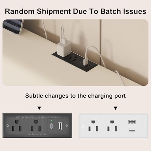 Full Size Bed Frame with 4 Storage Drawers and LED Lights, Upholstered Platform Bed with Adjustable Headboard and Charging Station, Metal Slats Support, No Box Spring Needed,Easy Assembly, White E-Motie