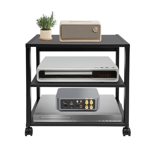 lxrnqcey 3-Tier AV Media Stand, Audio-Video Media Stand with Wheels, Stereo Cabinet, Modern Stereo Cabine, Game Console Shelf, Corner Shelf for Record Player Audio Rack Tower (3-Tier) lxrnqcey