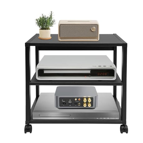 lxrnqcey 3-Tier AV Media Stand, Audio-Video Media Stand with Wheels, Stereo Cabinet, Modern Stereo Cabine, Game Console Shelf, Corner Shelf for Record Player Audio Rack Tower (3-Tier) lxrnqcey
