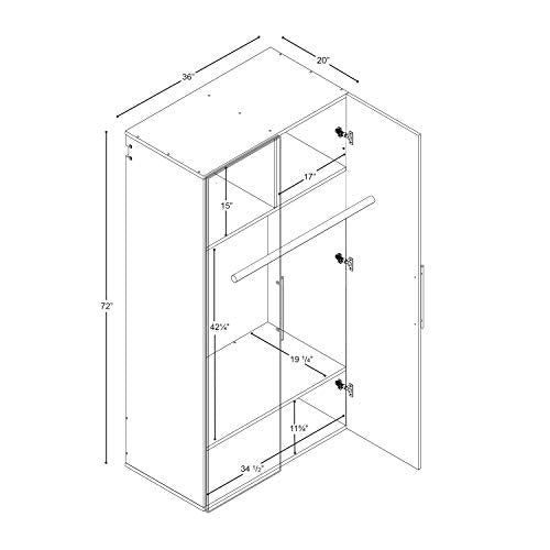 Prepac HangUps Wardrobe Storage Cabinet, 20"D x 36"W x 72"H, White - WoodArtSupply