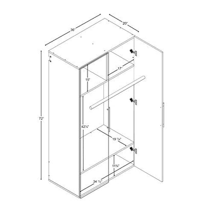 Prepac HangUps Wardrobe Storage Cabinet, 20"D x 36"W x 72"H, White - WoodArtSupply