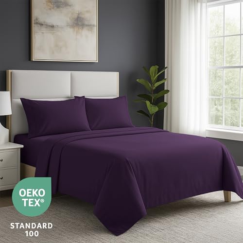 Pure Bedding Bed Sheets - Full Sheet Set [4-Piece, Purple] - Hotel Luxury 1800 Brushed Microfiber - Soft and Breathable - Deep Pocket Fitted Sheet, Flat Sheet, Pillow Cases Pure Bedding
