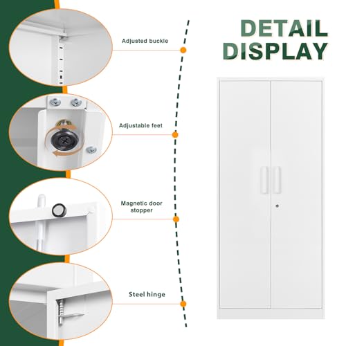 Letaya Metal White Storage Cabinet with Lock-71 Tall Metal Pantry Cabinets,5 Adjustable Shelves and Door for Home,Office,Kitchen,Warehouse,Utility Room(White) Letaya