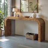 TRIBEWOOD Solid Wood Console Table, 70.87-Inch Farmhouse Sofa Table with Waterfall Curved Corners for Hallway, Living Room, Behind Couch, Entrance (Natural Wood) TRIBEWOOD