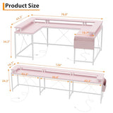 FinerFurnis U-Shaped Gaming Desk with Power Outlets & LED Lights - Reversible L-Shaped Computer Desk for Home Office | Large Corner PC Table with Monitor Stand & Storage Shelves, Pink FinerFurnis