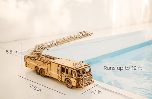 Wood Trick Rescue Firetruck Wooden 3D Puzzles for Adults and Kids to Build - Rides up to 20 ft - Wooden Models Engineering DIY Project Mechanical 3D Wood Trick